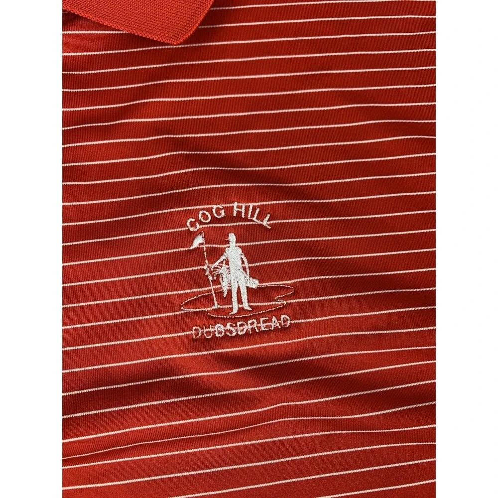 Nike Golf Dri-Fit Men's Large Golf Polo Red Striped Tour Performance, Cog Hill